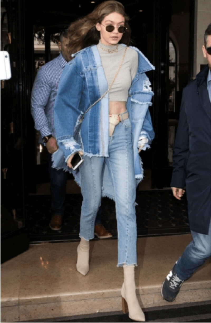 Áo khoác jeans + áo croptop + quần jeans